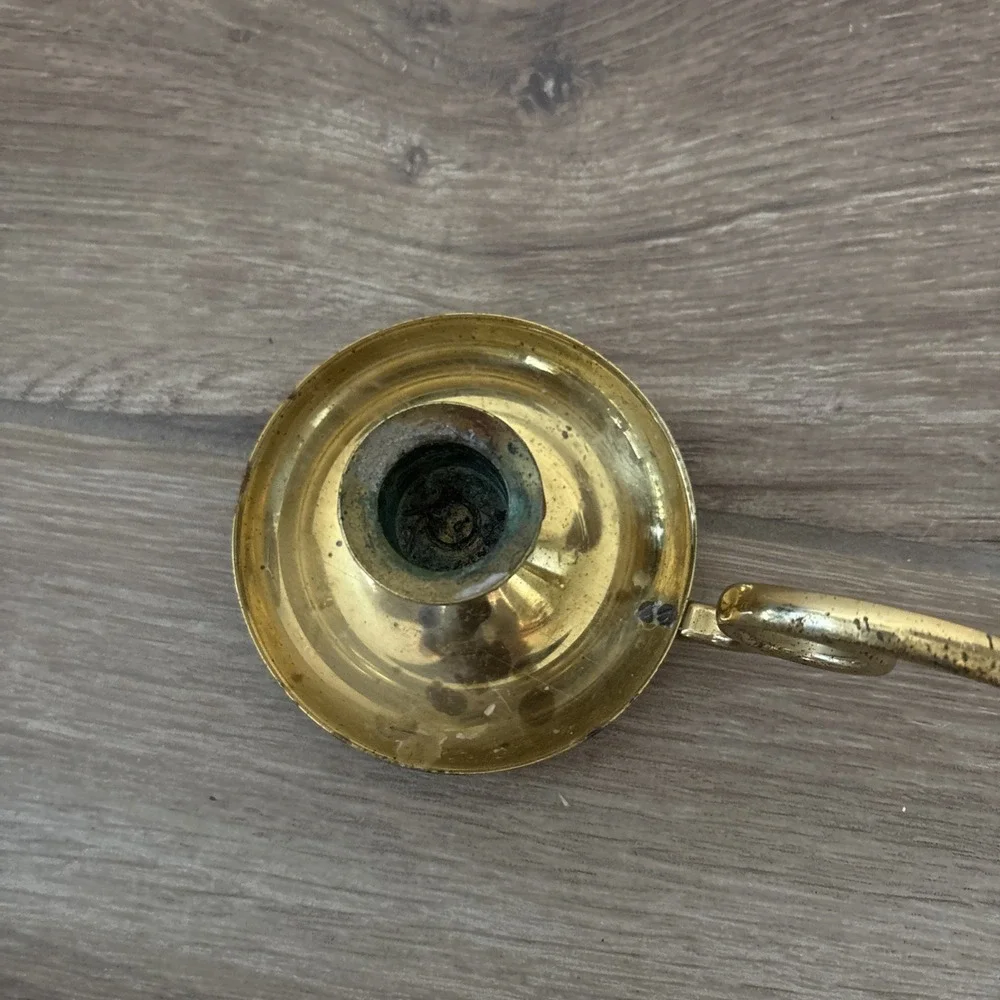 Brass Light Weight Taper Candle Holder with‎ Handle, Drip Plate 8